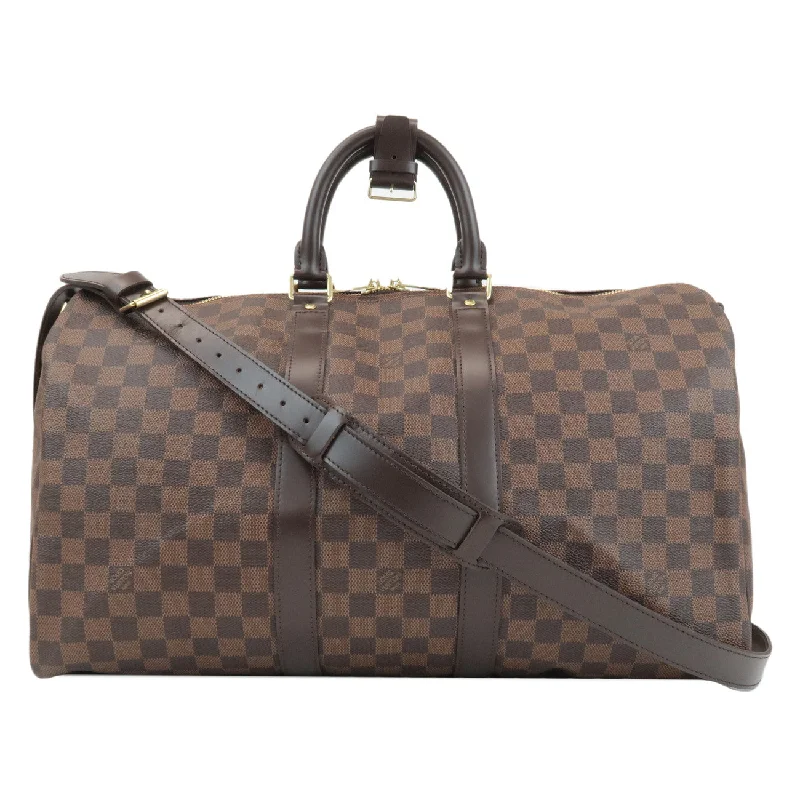 Ladies Louis Vuitton shoulder bags with a wide - width strap for comfortLouis Vuitton Damier Keep All Bandouliere 45 Boston Bag N41428